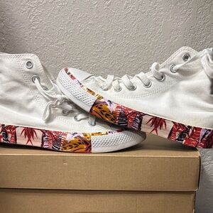White High-Top Sneakers with Colorful Pattern